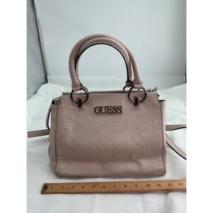 Guess Blush Pink Embossed Logo Satchel Crossbody Handbag Silver Hardware